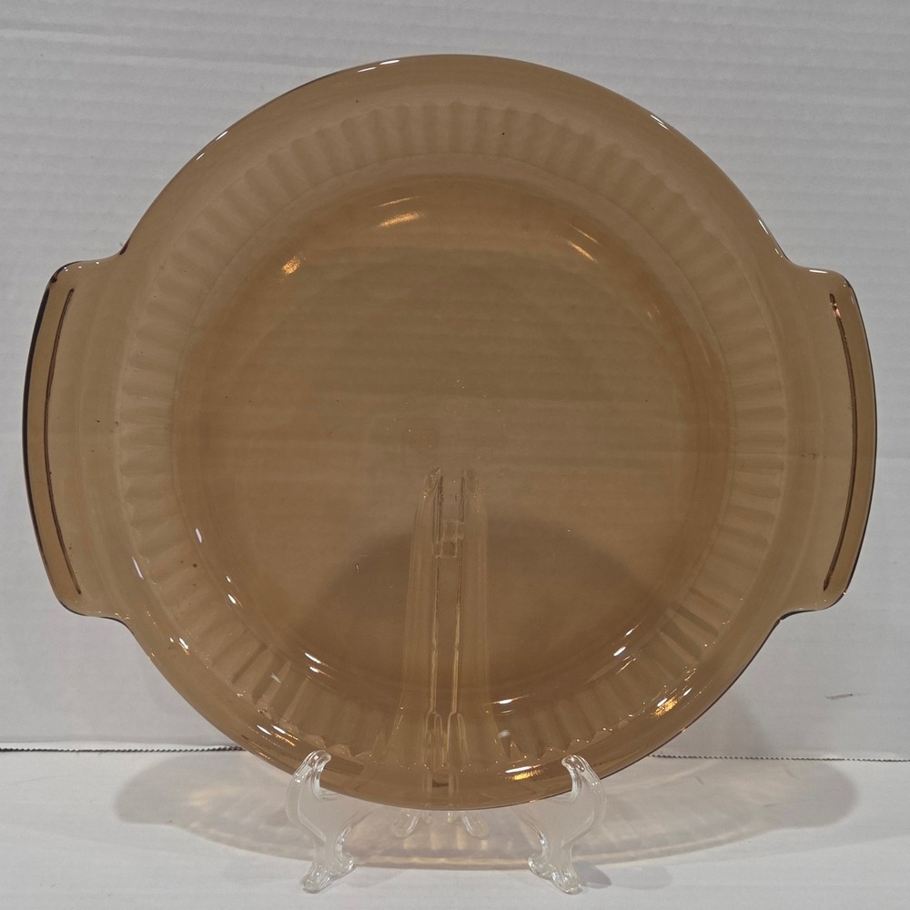 Anchor Hocking Amber Glass 9 Inch Pie Dish Fluted Rim Oven Proof Vintage Baker
